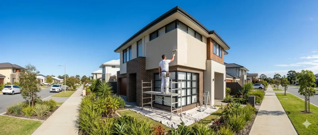 House being painted in mild winter weather Perth Western Australia
