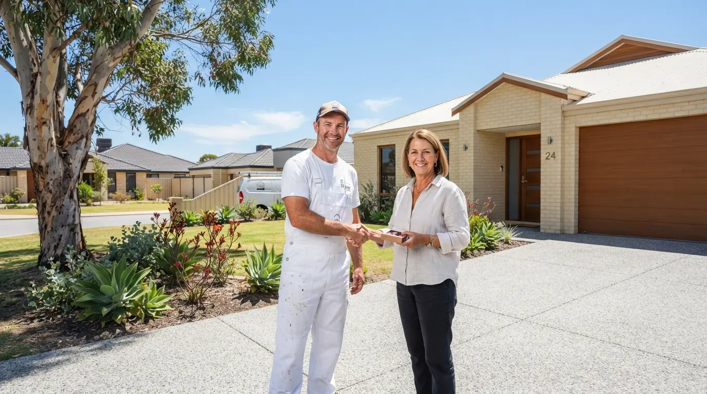 Perth homeowner meeting professional painter from Auzz Painting Service for free quote